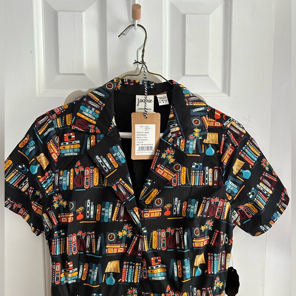Adorable Vintage Style Books and Cats Shirtdress “Joanie”